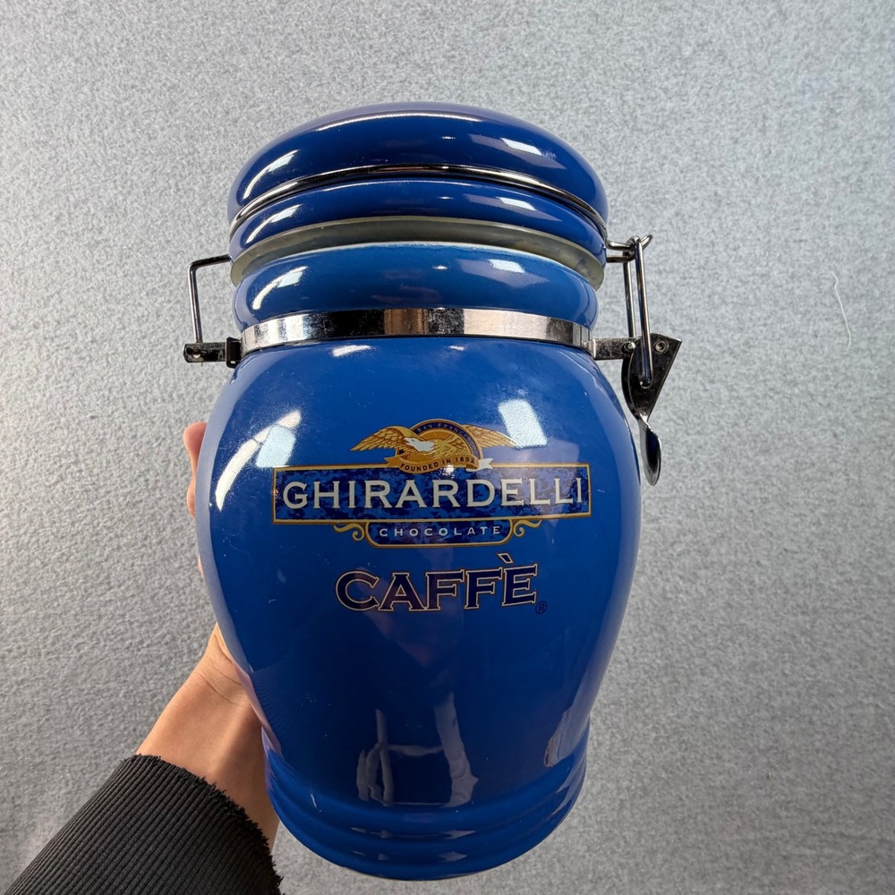 Ghirardelli Caffe Cobalt Blue Ceramic Airtight Canister Jar with‎ Toggle Latch